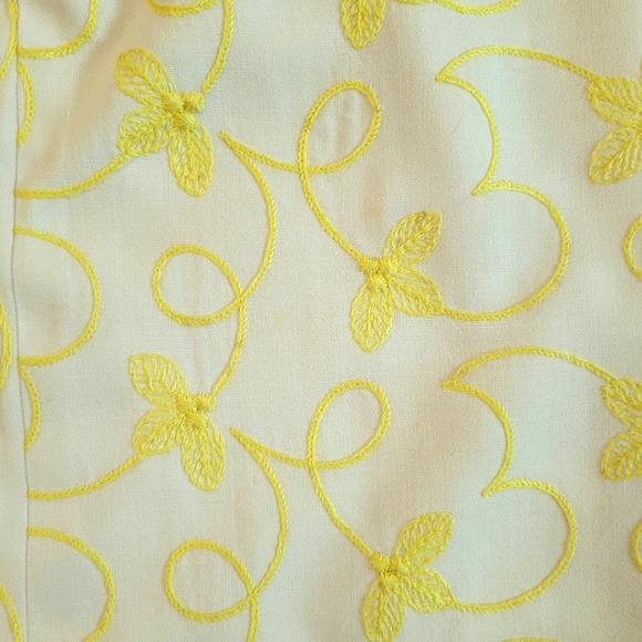 🐥 VTG Yellow & White 2-Pc Embroidered Dress Jacket Set Sz M - Picture 12 of 14